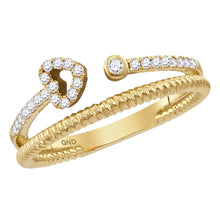  14k Yellow Gold Womens Round Diamond Heart Stackable Band Ring 1/6 Cttw