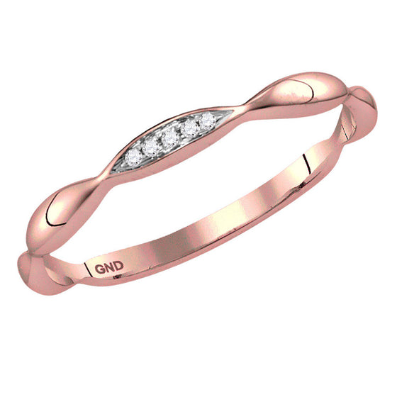14k Rose Gold Womens Round Diamond Contoured Stackable Band Ring .02 Cttw