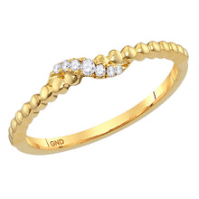  14k Yellow Gold Womens Round Diamond Crossover Stackable Band Ring 1/20 Cttw