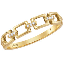 14k Yellow Gold Womens Round Diamond Chain Link Stackable Band Ring .03 Cttw
