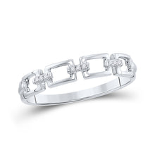  14k White Gold Womens Round Diamond Chain Link Stackable Band Ring .03 Cttw