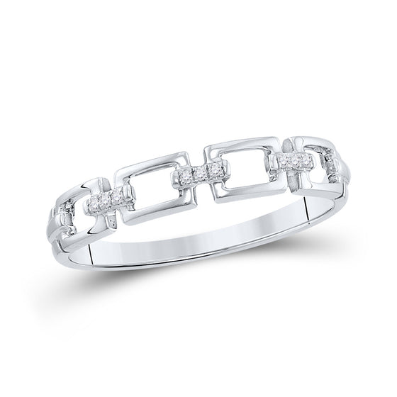 14k White Gold Womens Round Diamond Chain Link Stackable Band Ring .03 Cttw