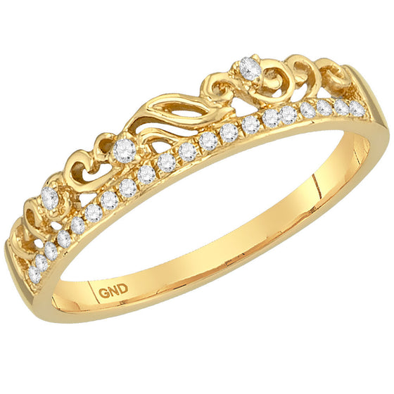 14k Yellow Gold Womens Round Diamond Stackable Band Ring 1/12 Cttw