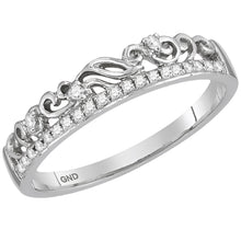  14k White Gold Womens Round Diamond Stackable Band Ring 1/12 Cttw