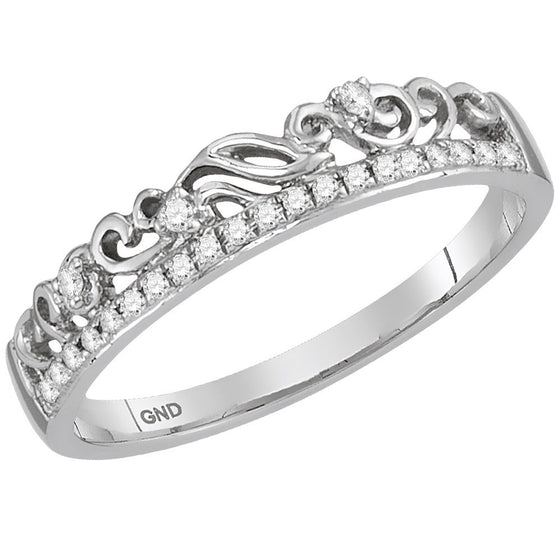 14k White Gold Womens Round Diamond Stackable Band Ring 1/12 Cttw