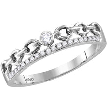  14k White Gold Womens Round Diamond Rolo Link Stackable Band Ring 1/12 Cttw