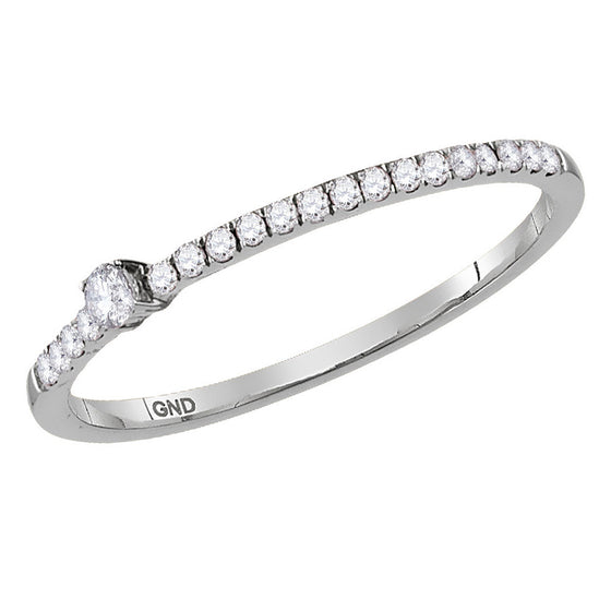14k White Gold Womens Round Diamond Stackable Band Ring 1/8 Cttw