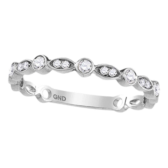14k White Gold Womens Round Diamond Stackable Band Ring 1/8 Cttw