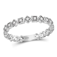  14k White Gold Womens Round Diamond Squares Stackable Band Ring 1/10 Cttw
