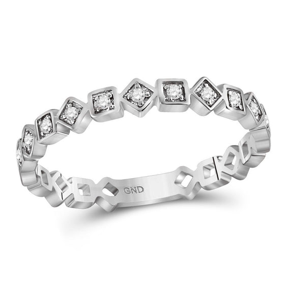14k White Gold Womens Round Diamond Squares Stackable Band Ring 1/10 Cttw