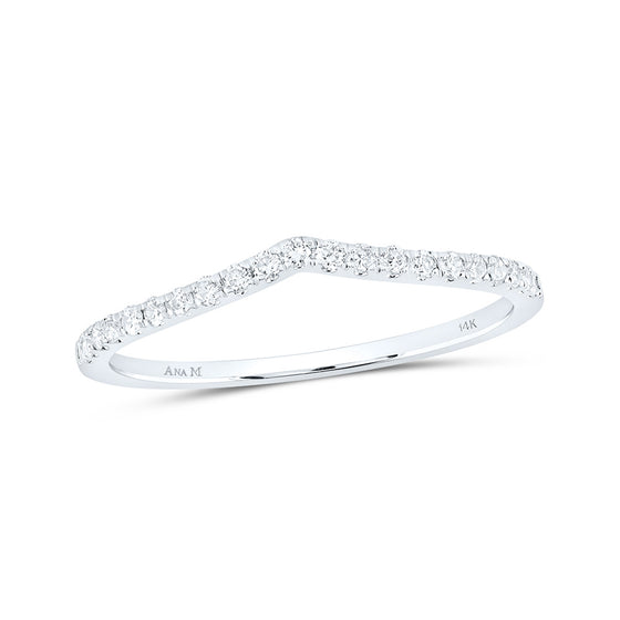 14k White Gold Womens Round Diamond Chevron Stackable Band Ring 1/6 Cttw