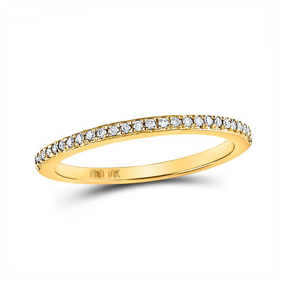 14k Yellow Gold Womens Round Diamond Single Row Stackable Band Ring 1/8 Cttw