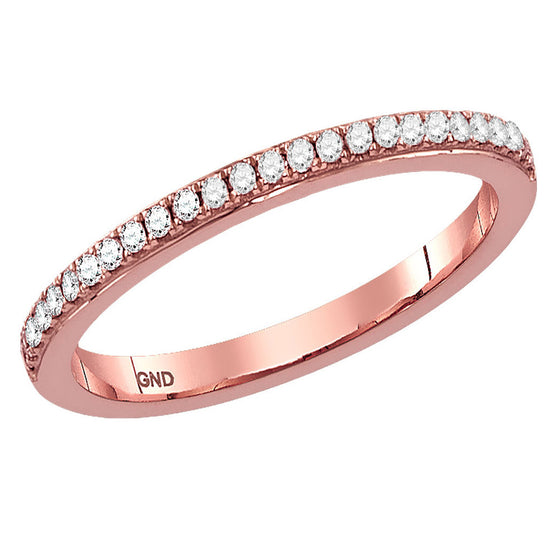 14k Rose Gold Womens Round Diamond Single Row Stackable Band Ring 1/8 Cttw