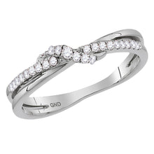  14k White Gold Womens Round Diamond Crossover Stackable Band Ring 1/6 Cttw