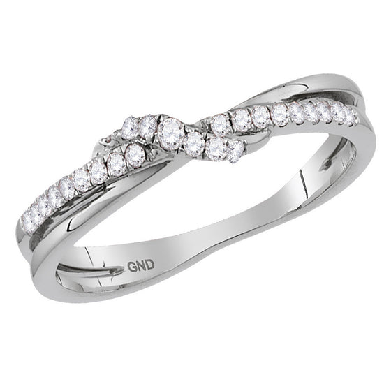 14k White Gold Womens Round Diamond Crossover Stackable Band Ring 1/6 Cttw
