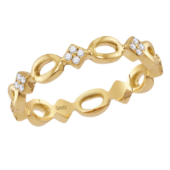 14k Yellow Gold Womens Round Diamond Stackable Band Ring 1/8 Cttw