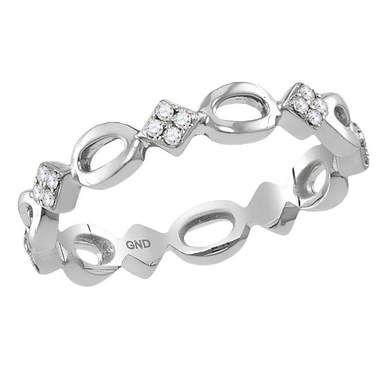 14k White Gold Womens Round Diamond Stackable Band Ring 1/8 Cttw
