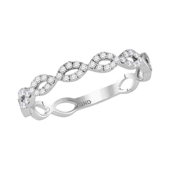 14k White Gold Womens Round Diamond Twisted Stackable Band Ring 1/5 Cttw