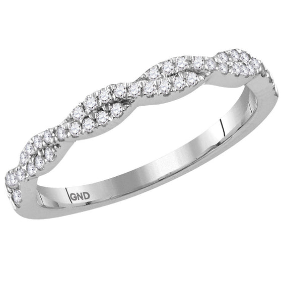 14k White Gold Womens Round Diamond Twist Stackable Band Ring 1/4 Cttw