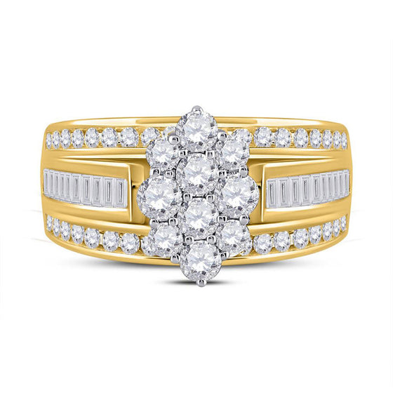 14k Yellow Gold Round Diamond Cluster Bridal Wedding Engagement Ring 1-1/2 Cttw