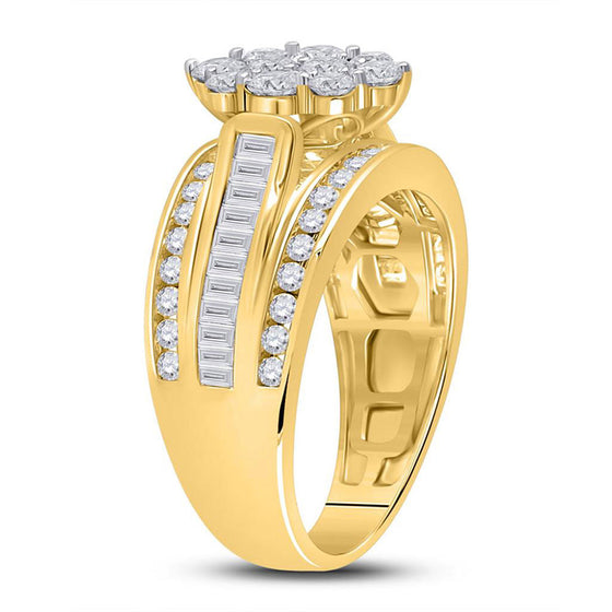14k Yellow Gold Round Diamond Cluster Bridal Wedding Engagement Ring 1-1/2 Cttw