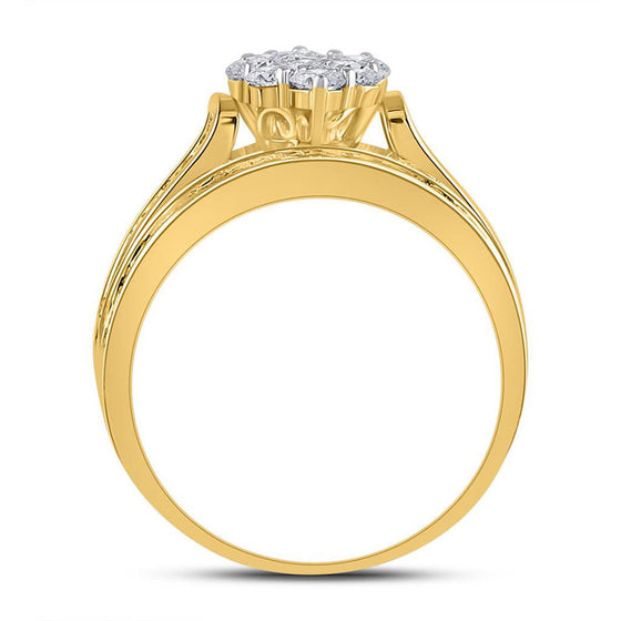 14k Yellow Gold Round Diamond Cluster Bridal Wedding Engagement Ring 1-1/2 Cttw