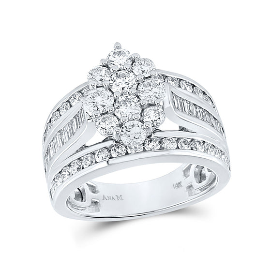 14k White Gold Round Diamond Cluster Bridal Wedding Engagement Ring 1-1/2 Cttw