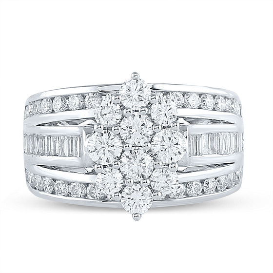 14k White Gold Round Diamond Cluster Bridal Wedding Engagement Ring 2 Cttw