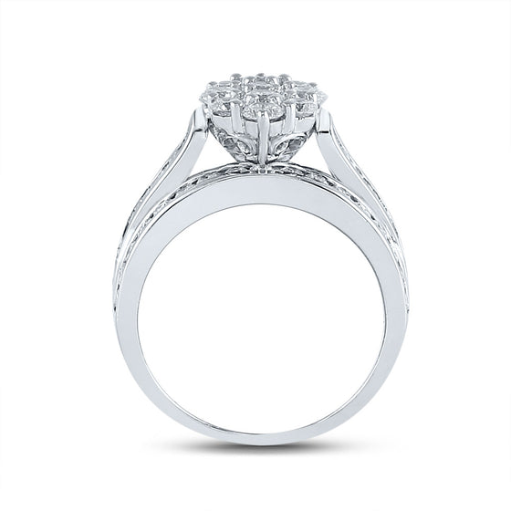 14k White Gold Round Diamond Cluster Bridal Wedding Engagement Ring 2 Cttw