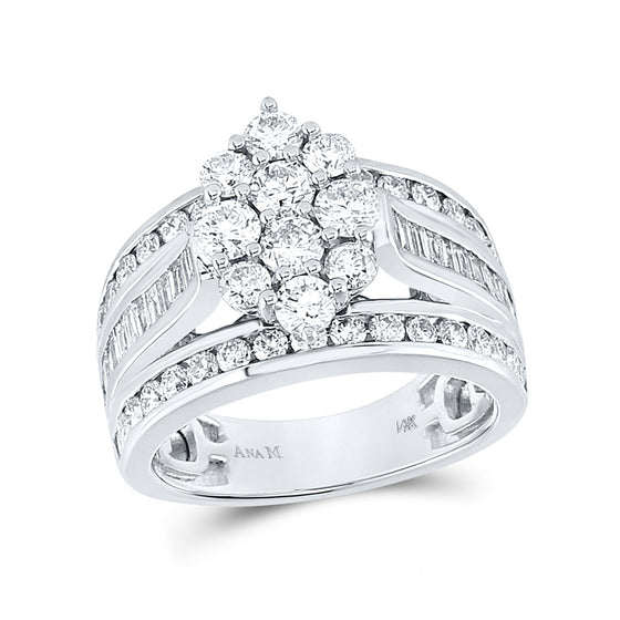 14k White Gold Round Diamond Cluster Bridal Wedding Engagement Ring 2 Cttw