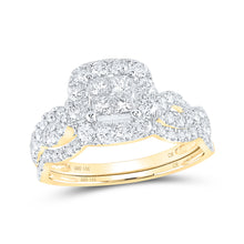  14k Yellow Gold Princess Diamond Square Bridal Wedding Ring Band Set 1 Cttw