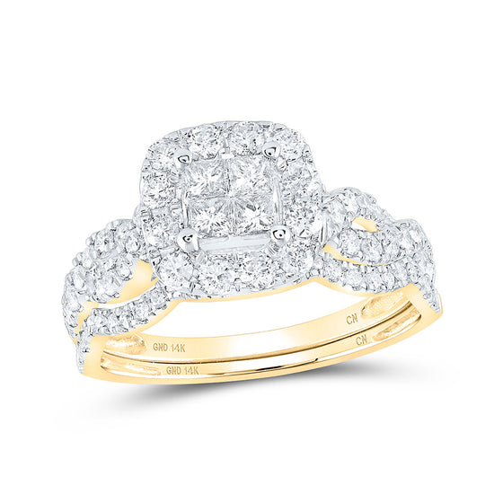 14k Yellow Gold Princess Diamond Square Bridal Wedding Ring Band Set 1 Cttw