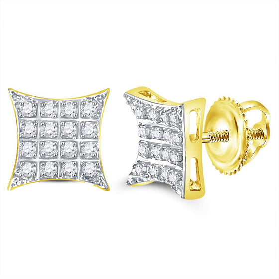 10k Yellow Gold Round Diamond Square Earrings 1/10 Cttw