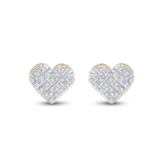 10k Yellow Gold Womens Round Diamond Heart Earrings 1/6 Cttw