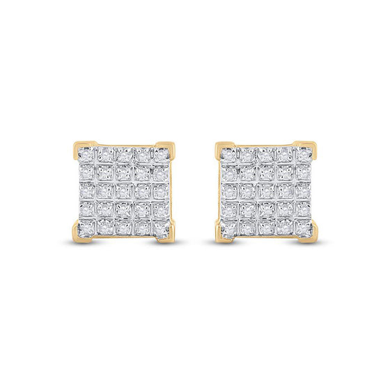 10k Yellow Gold Round Diamond Square Earrings 1/6 Cttw