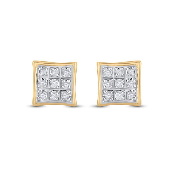 10k Yellow Gold Round Diamond Square Earrings 1/20 Cttw