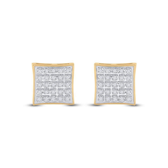 10k Yellow Gold Round Diamond Kite Square Earrings 1/6 Cttw