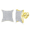 10k Yellow Gold Round Diamond Square Kite Cluster Stud Earrings 1/3 Cttw