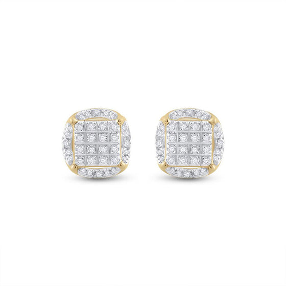 10k Yellow Gold Round Diamond Circle Cluster Earrings 1/5 Cttw
