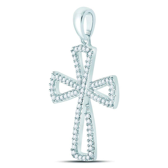 10k White Gold Womens Round Diamond Flared Cross Pendant 1/3 Cttw