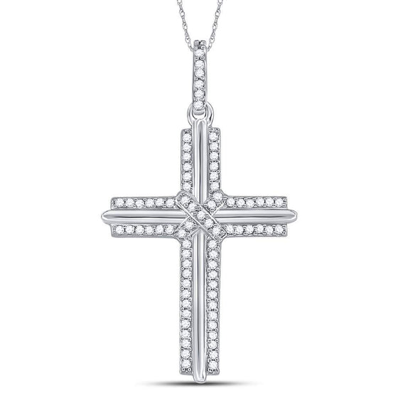 10k White Gold Mens Round Diamond Cross Charm Pendant 1/5 Cttw