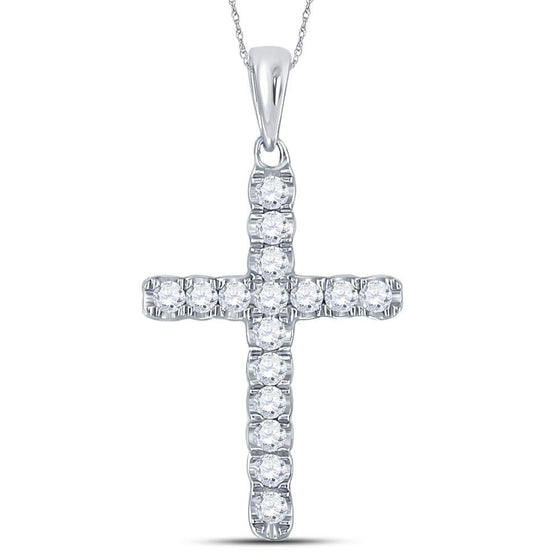 10k White Gold Womens Round Diamond Religious Cross Pendant 1/4 Cttw