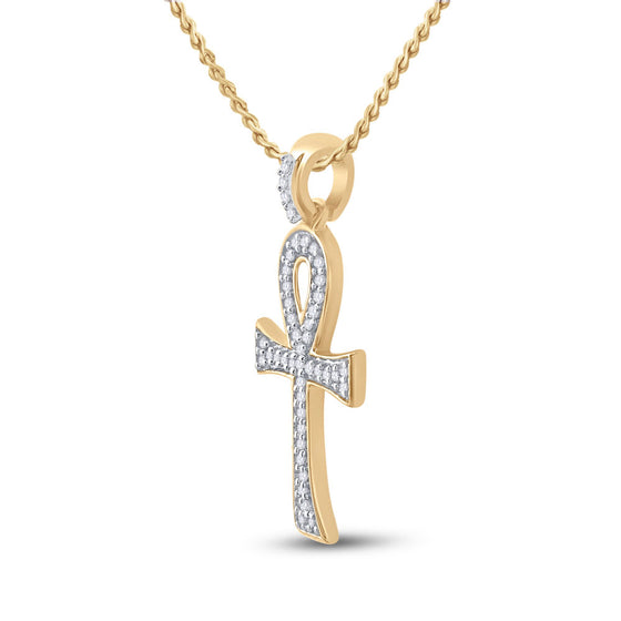 10k Yellow Gold Mens Round Diamond Ankh Cross Charm Pendant 1/5 Cttw