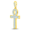 10k Yellow Gold Mens Round Diamond Ankh Cross Charm Pendant 1/3 Cttw