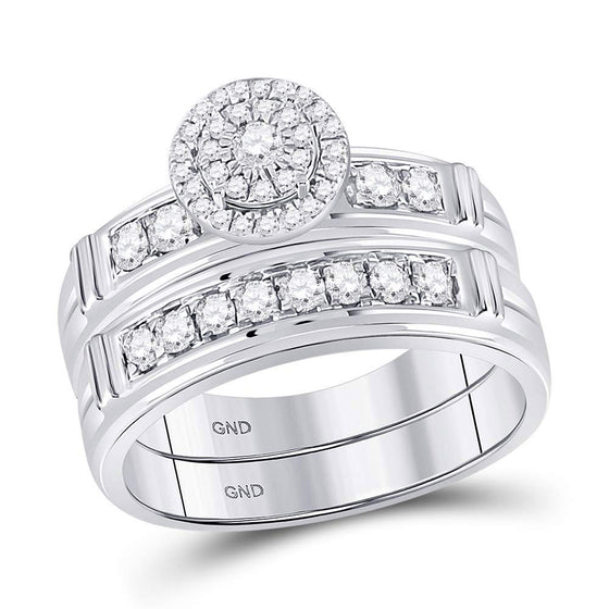 14k White Gold His Hers Round Diamond Solitaire Matching Wedding Set 1 Cttw