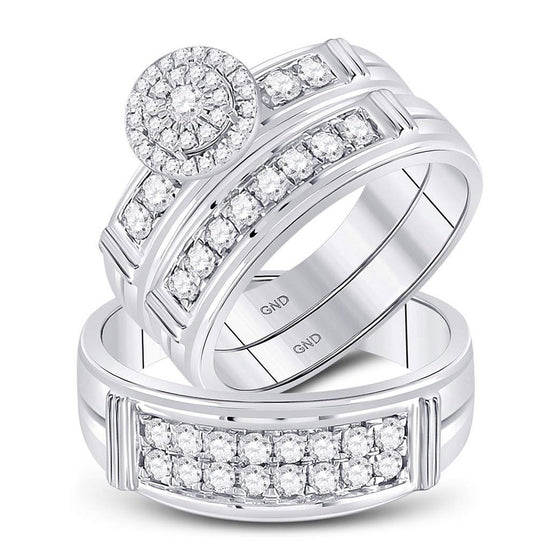 14k White Gold His Hers Round Diamond Solitaire Matching Wedding Set 1 Cttw