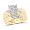 10k Yellow Gold His Hers Round Diamond Square Matching Wedding Set 5/8 Cttw