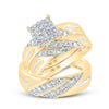 10k Yellow Gold His Hers Round Diamond Square Matching Wedding Set 5/8 Cttw