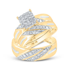  10k Yellow Gold His Hers Round Diamond Square Matching Wedding Set 5/8 Cttw