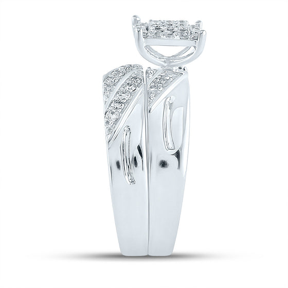10k White Gold His Hers Round Diamond Square Matching Wedding Set 5/8 Cttw